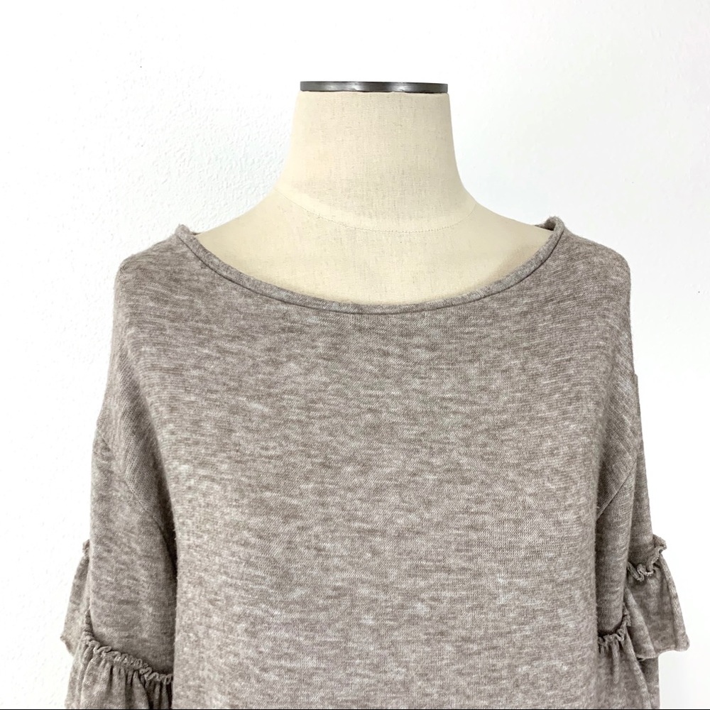 Zara- Heather Brown Ruffle Sleeve Sweater Small - Picture 2 of 7